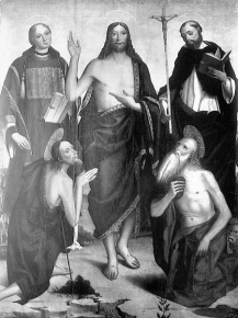 Risen Christ with the saints John the Baptist, Stephen, Jerome and Dominic